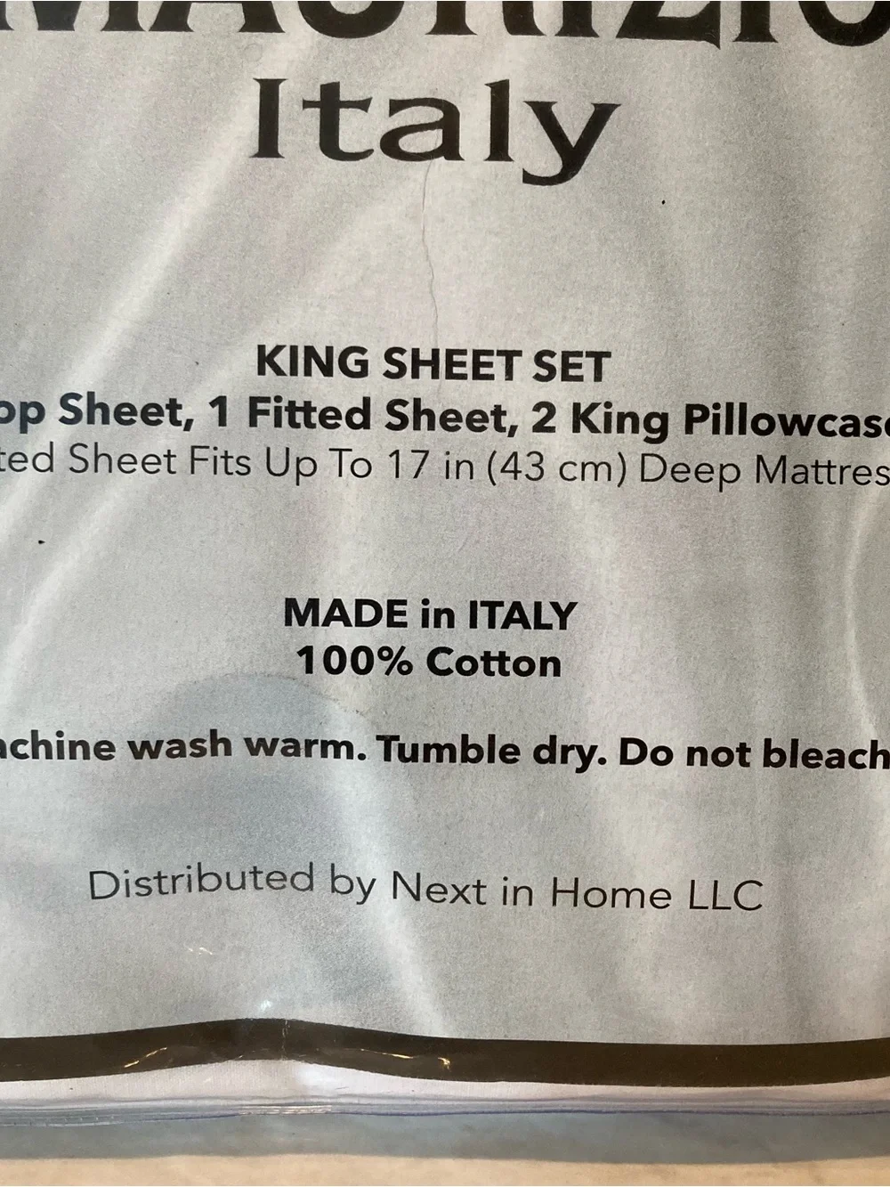 NEW MAURIZIO Italy King Sheet Set - White with Slate Blue Scallop Trim